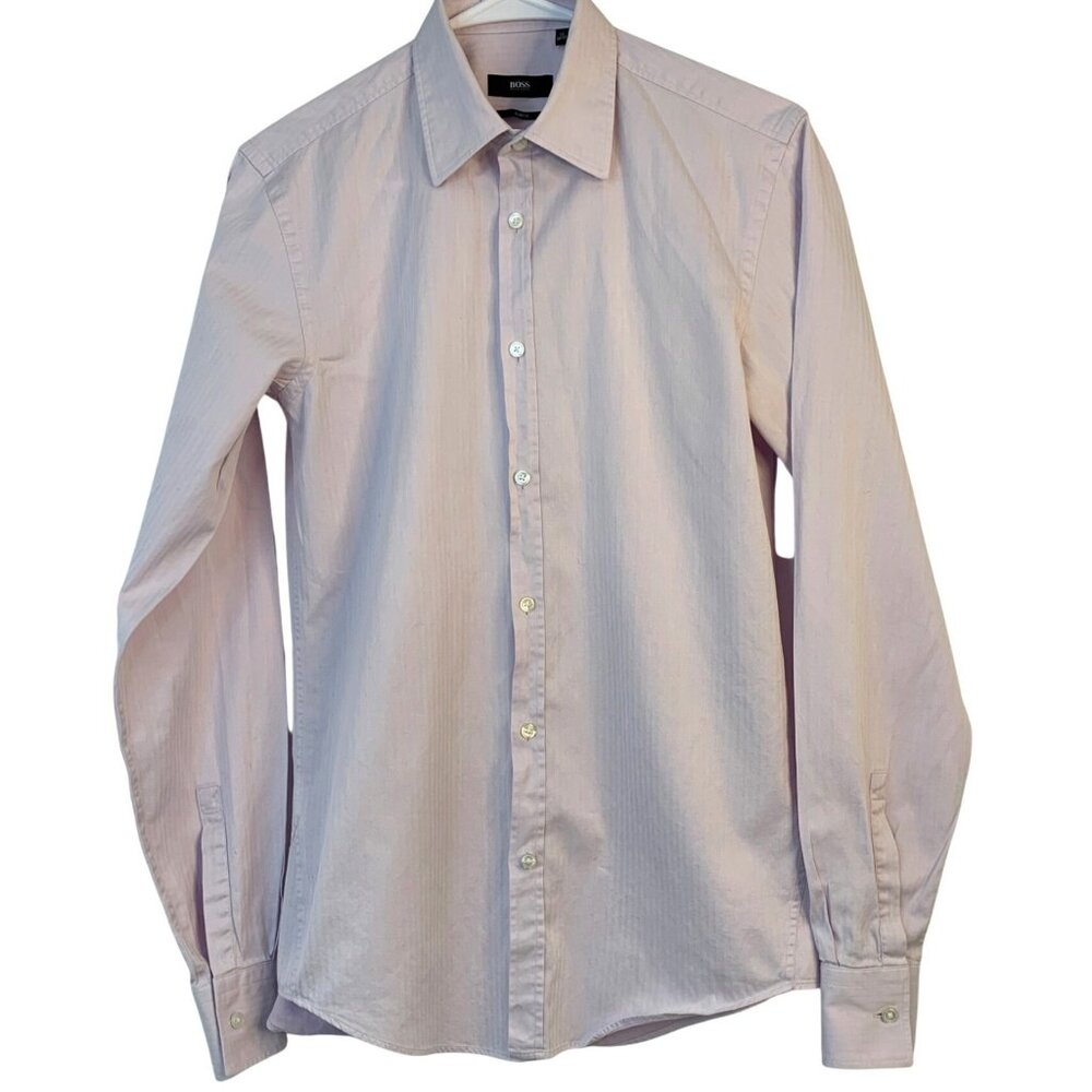 Hugo Boss Mens Slim Purple Long-Sleeve Dress Shirt 15Long Small 8929 GUC